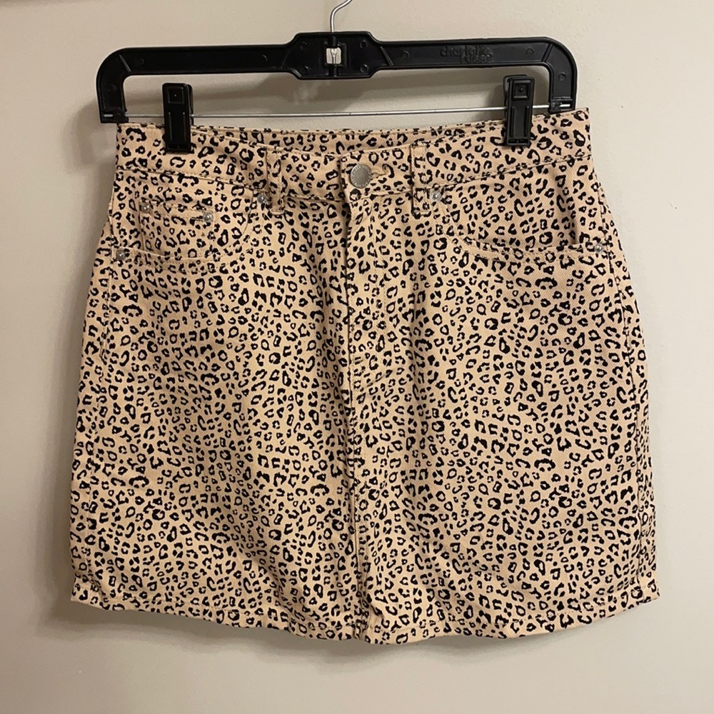 Leopard Print Denim Skirt